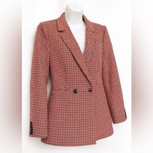 GAP Houndstooth Wool Blend Blazer Red Cream Double Breasted Jacket Casual Sz 20